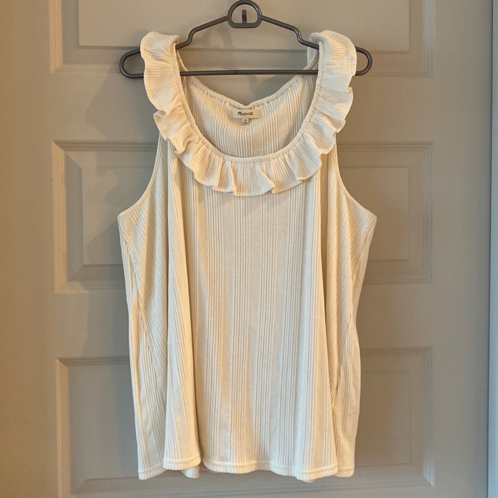 Madewell Ribbed Pointelle Ruffled Scoop Tank 2X